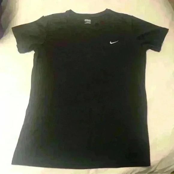 Nike Dri Fit Large Short Sleeve Shirt Solid Black Womens - Picture 1 of 2